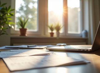 Conditions pour louer en LMNP : avantages et réglementation en France Intérieur d'un appartement moderne à Paris avec espace de travail et documents