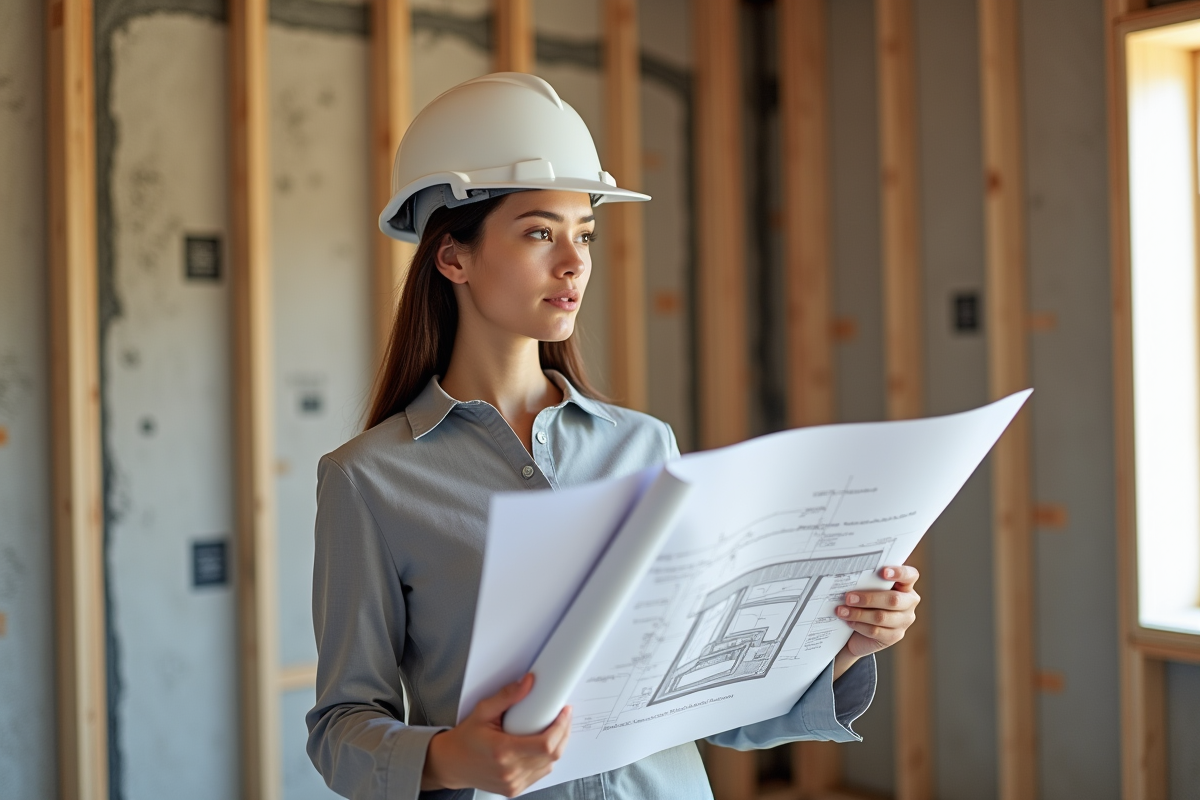 Architecte examinant coupe de mur intérieur eco