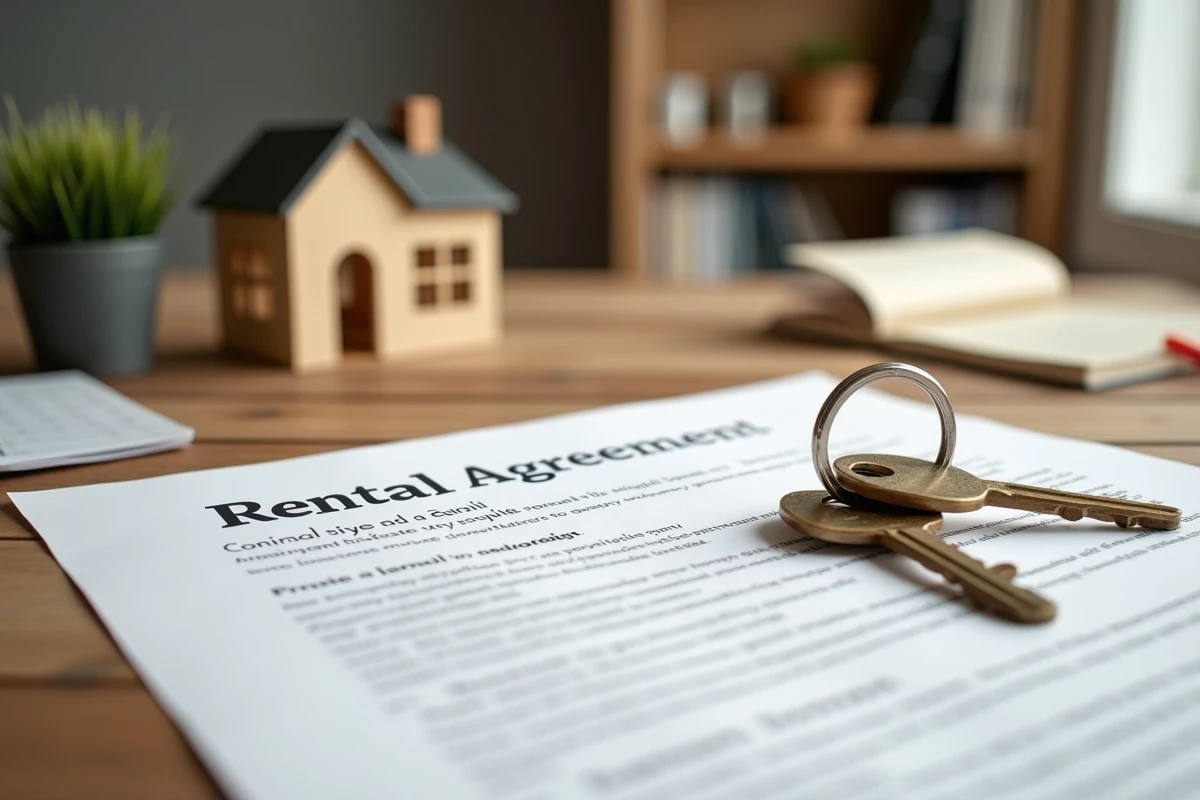 Contrat de location, clés de maison et modèle réduit sur une table en bois symbolisant le choix entre particulier et agence immobilière