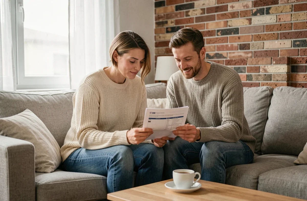 Couple de locataires étudiant leur couverture d'assurance habitation Ethias