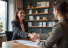 Location appartement : comment choisir la meilleure agence ? Femme professionnelle serrant la main d'un agent immobilier souriant