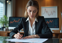 Prêt in fine : les 2 caractéristiques clés à connaître en 2025 Femme d'affaires en réunion dans un bureau moderne