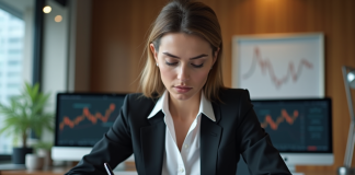 Femme d'affaires en réunion dans un bureau moderne