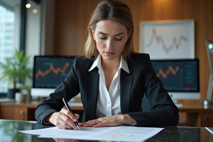 Femme d'affaires en réunion dans un bureau moderne