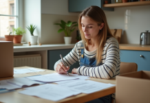 Aide financière pour déménagement : comment obtenir ? Femme pensant avec documents lors d'un déménagement