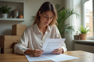 Femme réfléchissant à un prêt immobilier à la maison