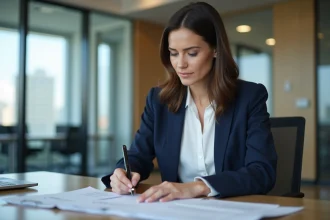 Femme professionnelle en réunion dans un bureau moderne