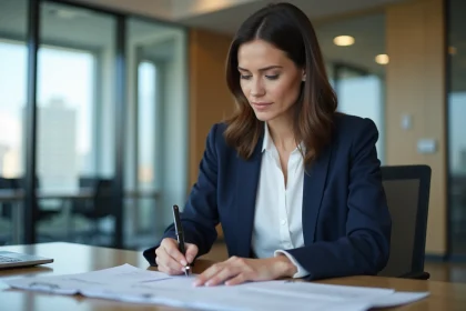 Femme professionnelle en réunion dans un bureau moderne