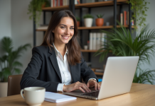 Femme concentrée travaillant sur ses finances à la maison