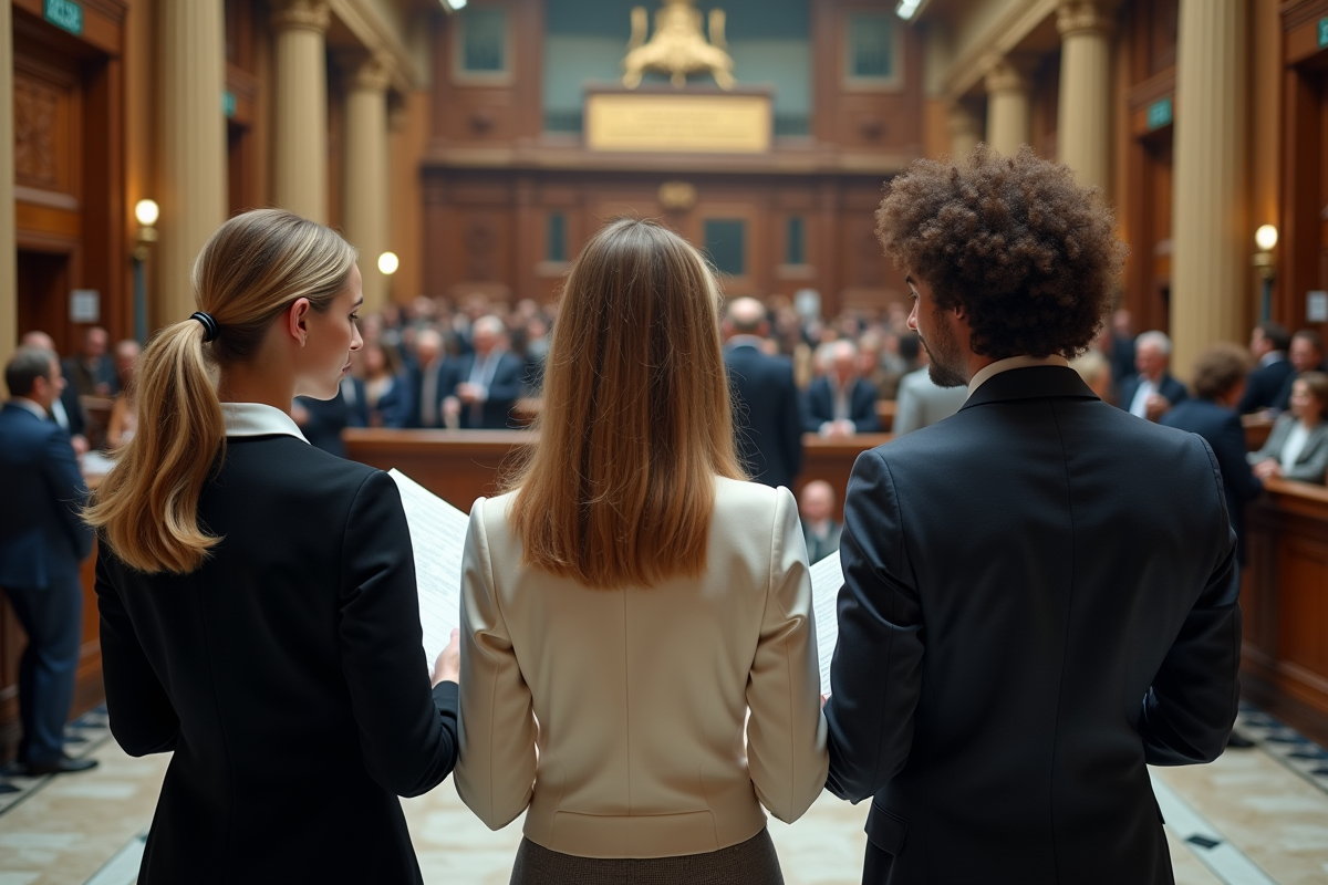 Groupe de trois personnes discutant lors d