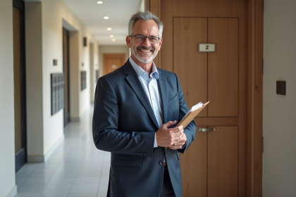 Homme d affaires français dans un hall d immeuble moderne