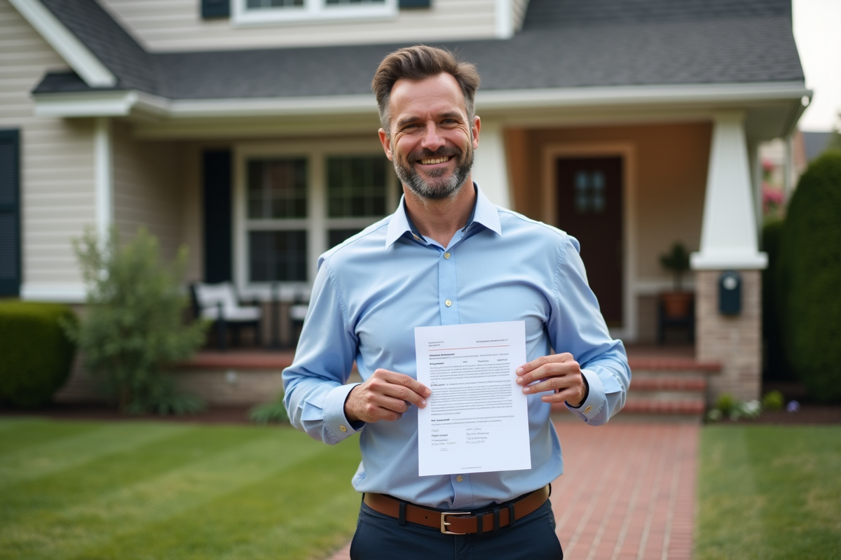 Homme tenant des clés et lettre d