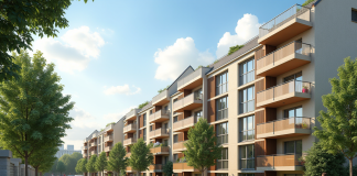 Immeuble renové dans un quartier urbain français avec familles