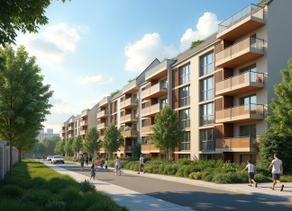 Zone ANRU : définition, enjeux et exemples en France Immeuble renové dans un quartier urbain français avec familles