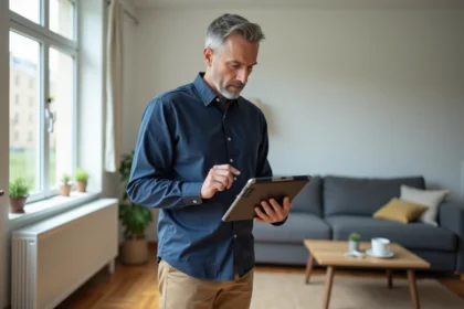 Inspecteur immobilier homme en intérieur moderne