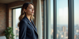 Jeune femme professionnelle dans un appartement moderne
