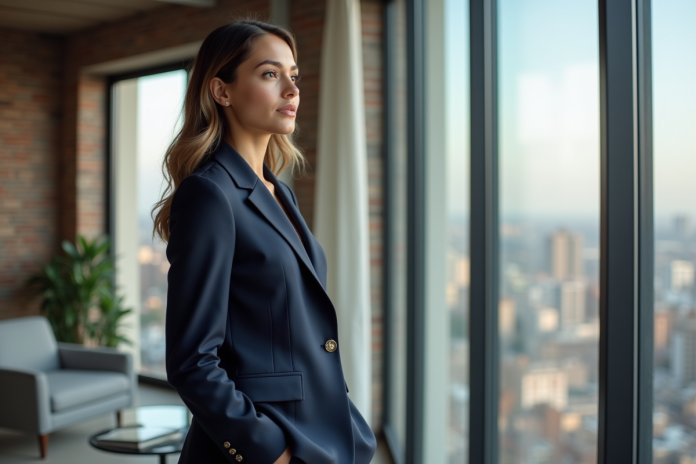 Jeune femme professionnelle dans un appartement moderne