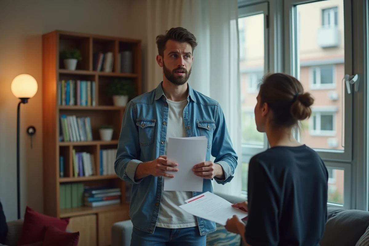 Jeune homme remettant un document à un courier dans le salon