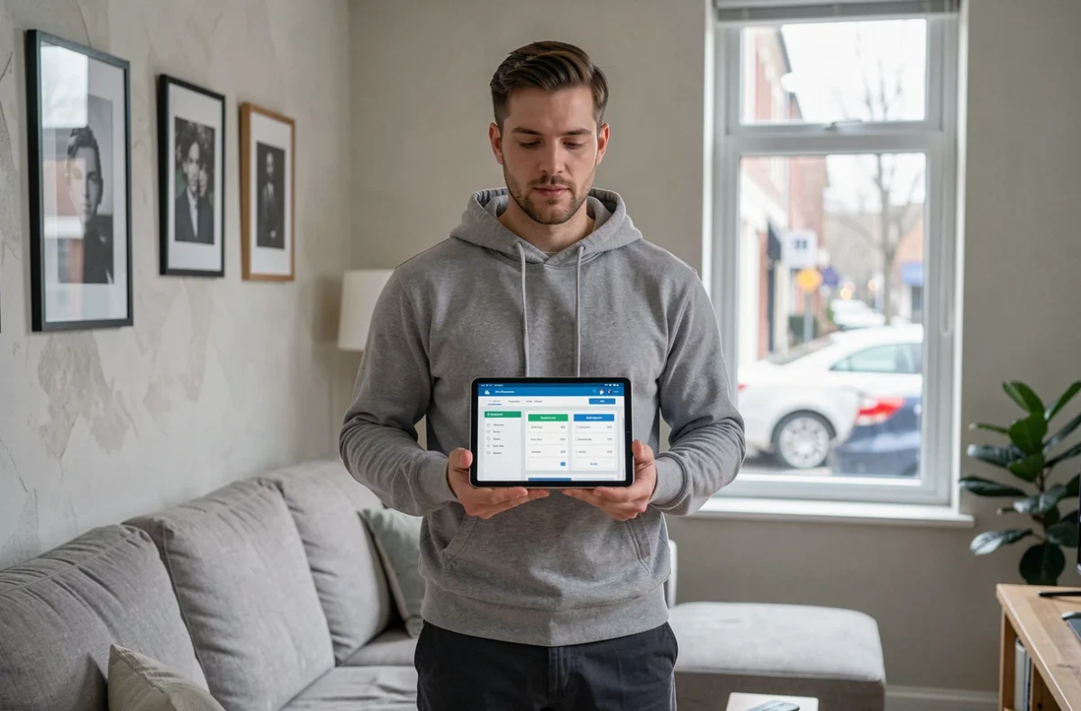 Locataire comparant les prix de l'assurance habitation Ethias sur tablette