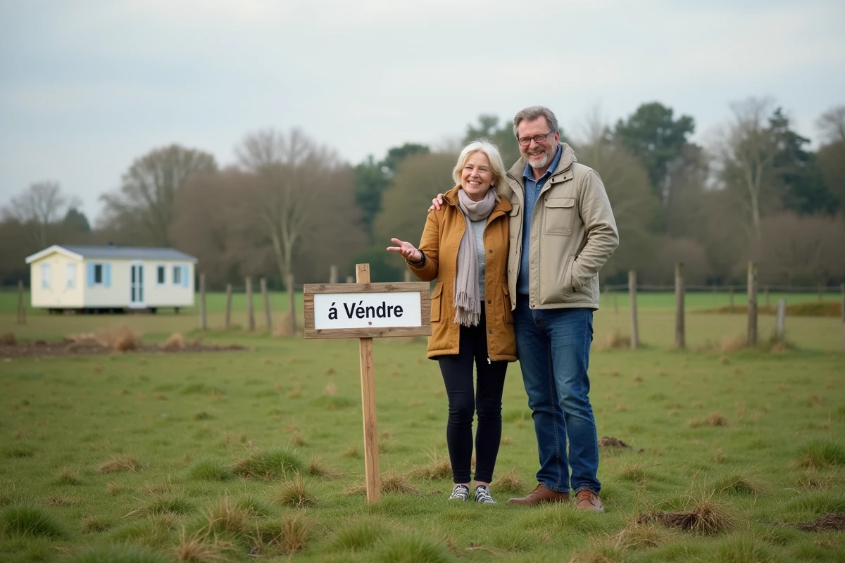 Couple de propriétaires vendant directement sans agence une parcelle avec mobil-home en Vendée