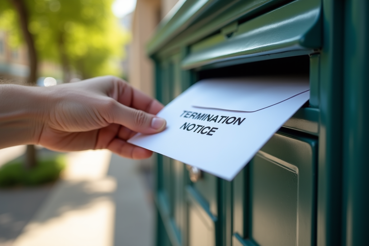 Main déposant un avis de résiliation dans une boîte aux lettres