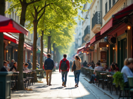 Pourquoi l’Est parisien séduit de plus en plus les acheteurs Scène de rue animée dans l'est de Paris en journée avec jeunes professionnels