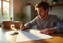 Personne signant un contrat de location à la maison