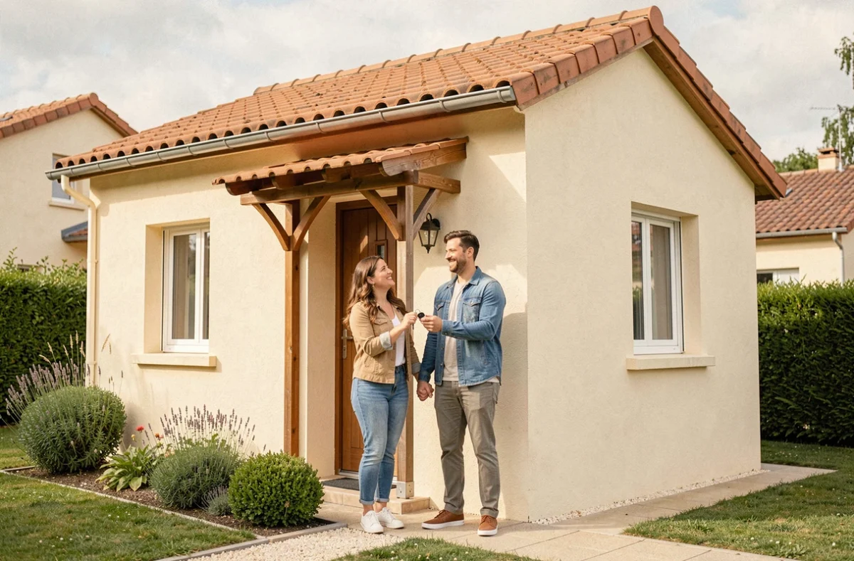 Jeune couple emménageant pour la première fois dans leur maison neuve Top Duo en Auvergne-Rhône-Alpes